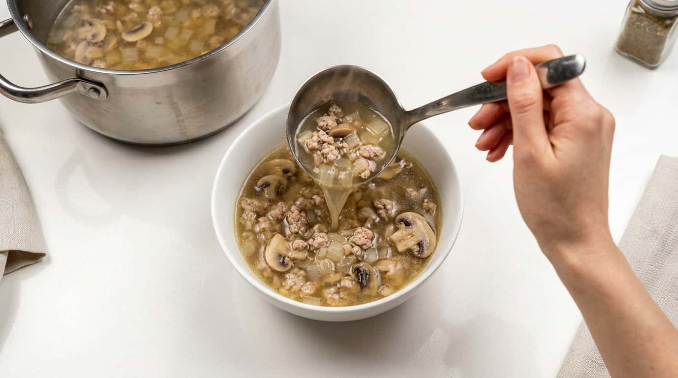 豚ひき肉と玉ねぎの鶏だし糖質オフスープ（完成イメージ）