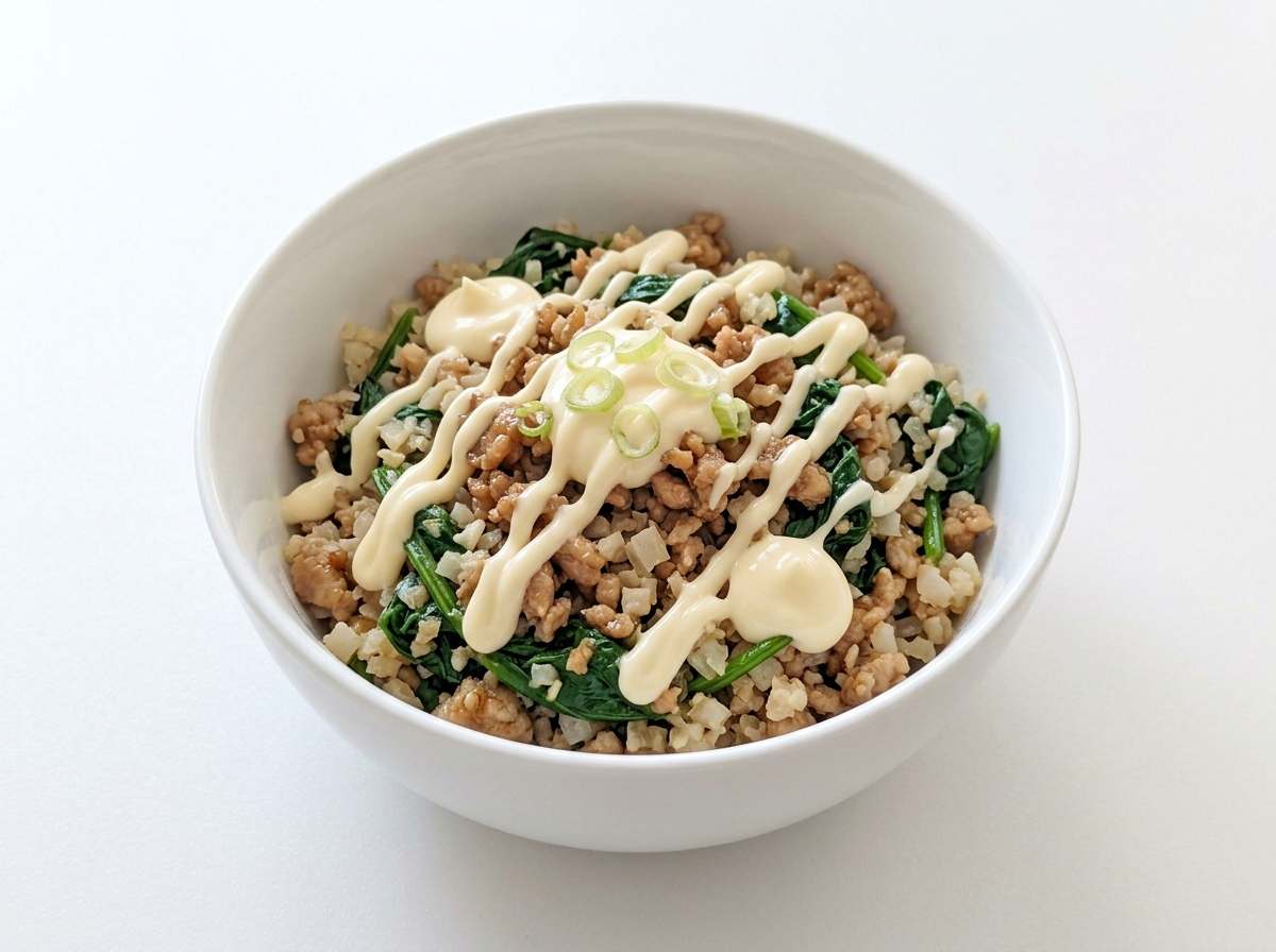 豚ひき肉とほうれん草のマヨ炊き込みご飯（糖質オフ）