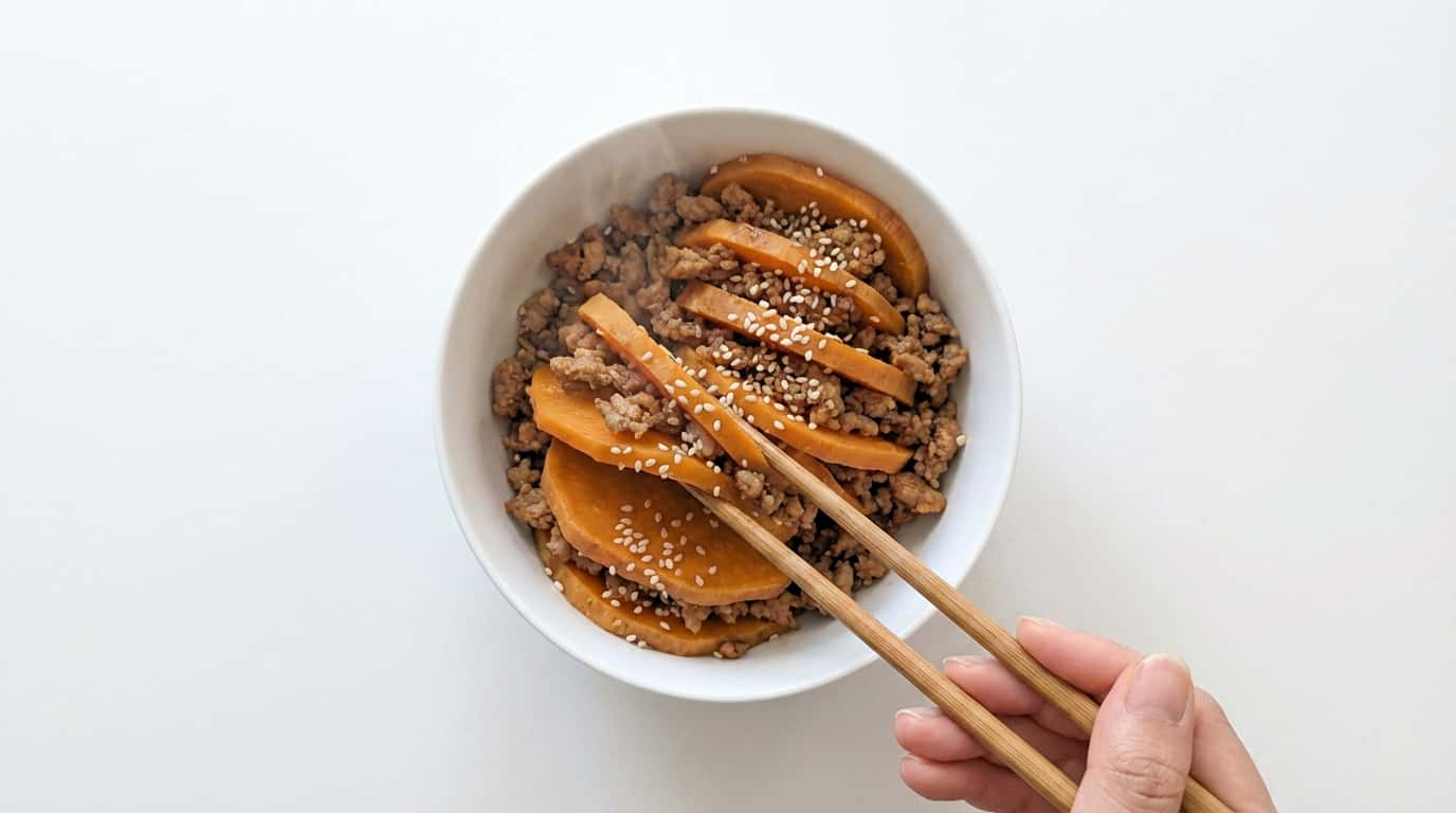 豚ひき肉とさつまいもの中華風重ね蒸し（完成イメージ）