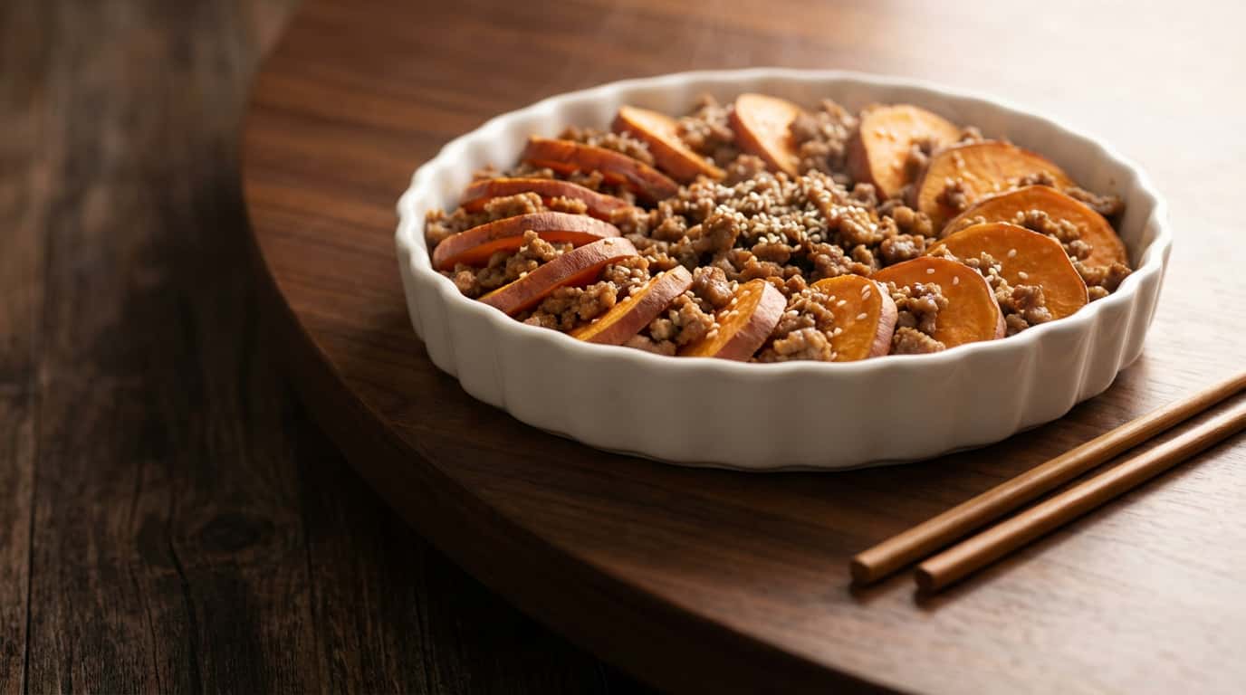 豚ひき肉とさつまいもの中華風重ね蒸し（完成イメージ）