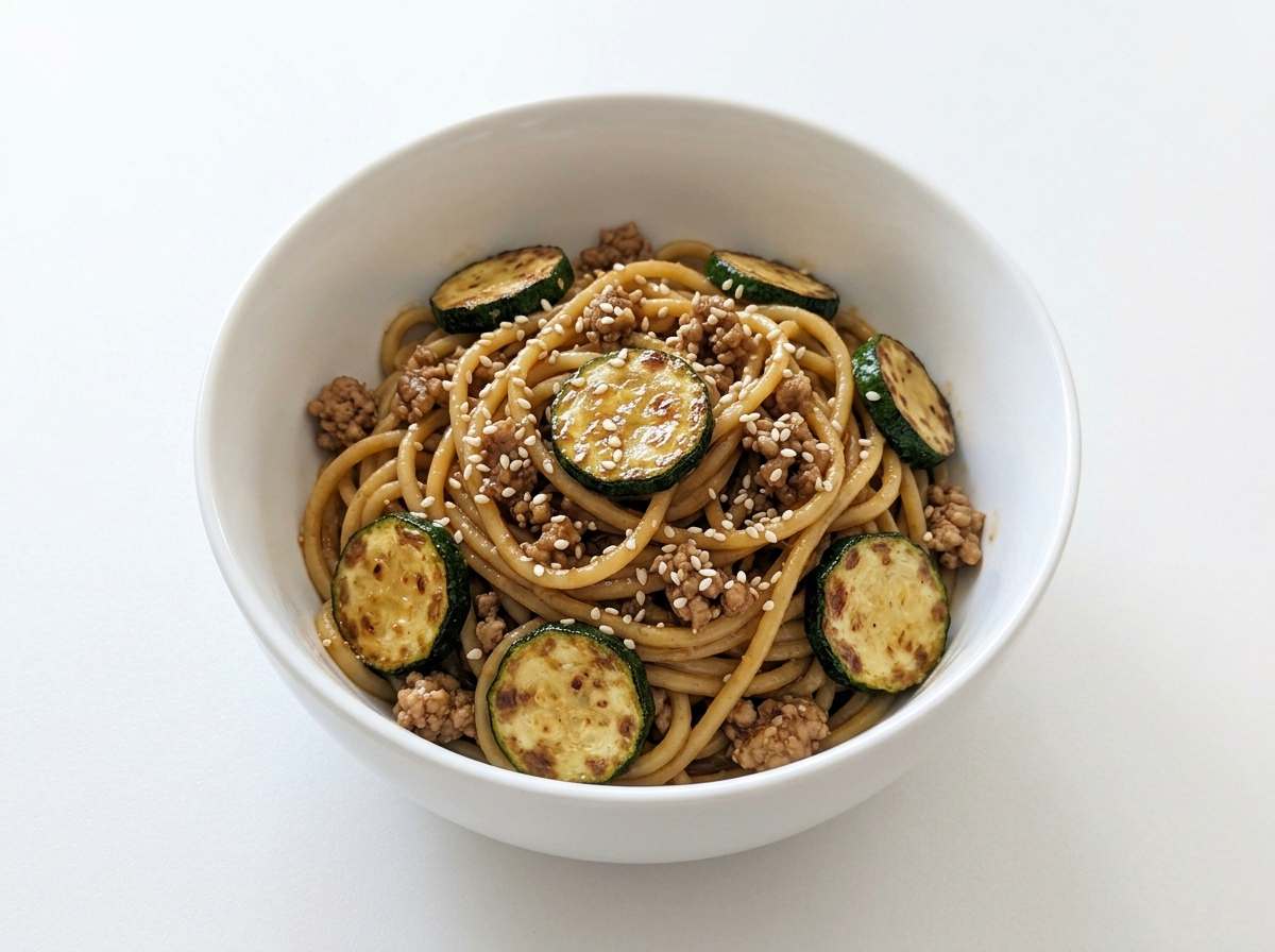 豚ひき肉とズッキーニの味噌パスタ