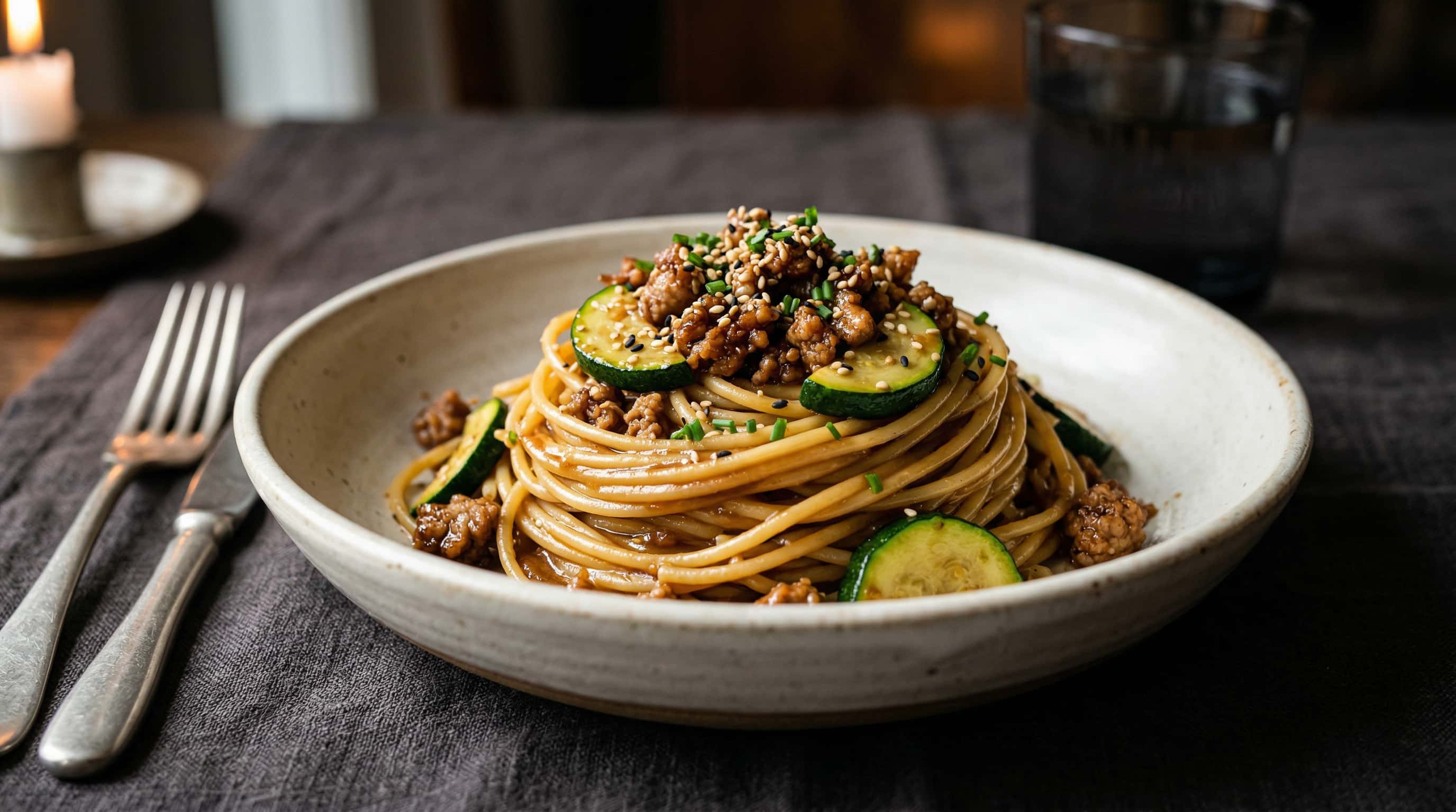 豚ひき肉とズッキーニの味噌パスタ（完成イメージ）