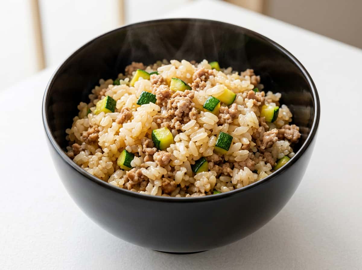 豚ひき肉とズッキーニの甘酢炊き込みご飯