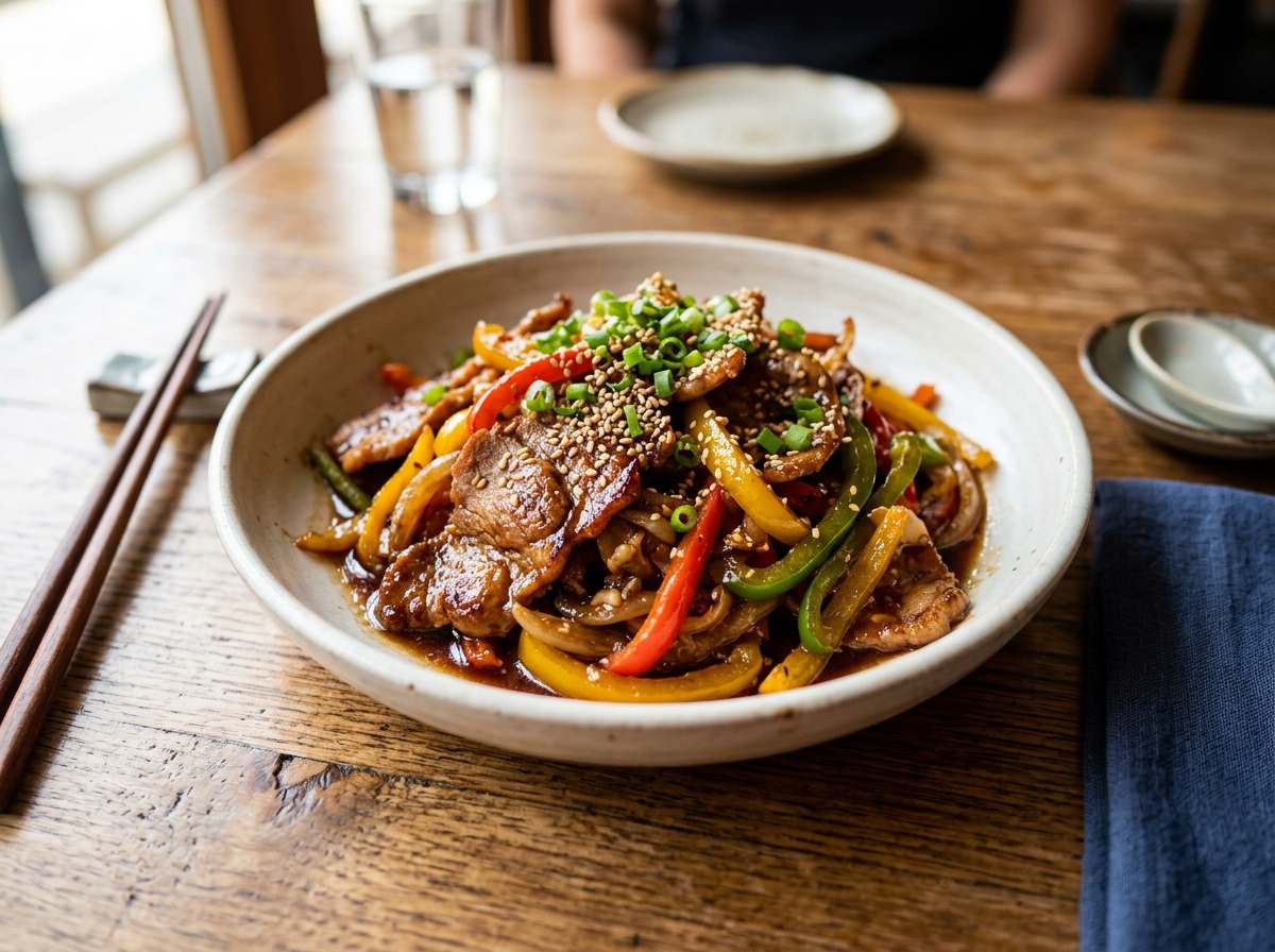 豚こま切れとピーマンのピリ辛焼肉のタレ焼き
