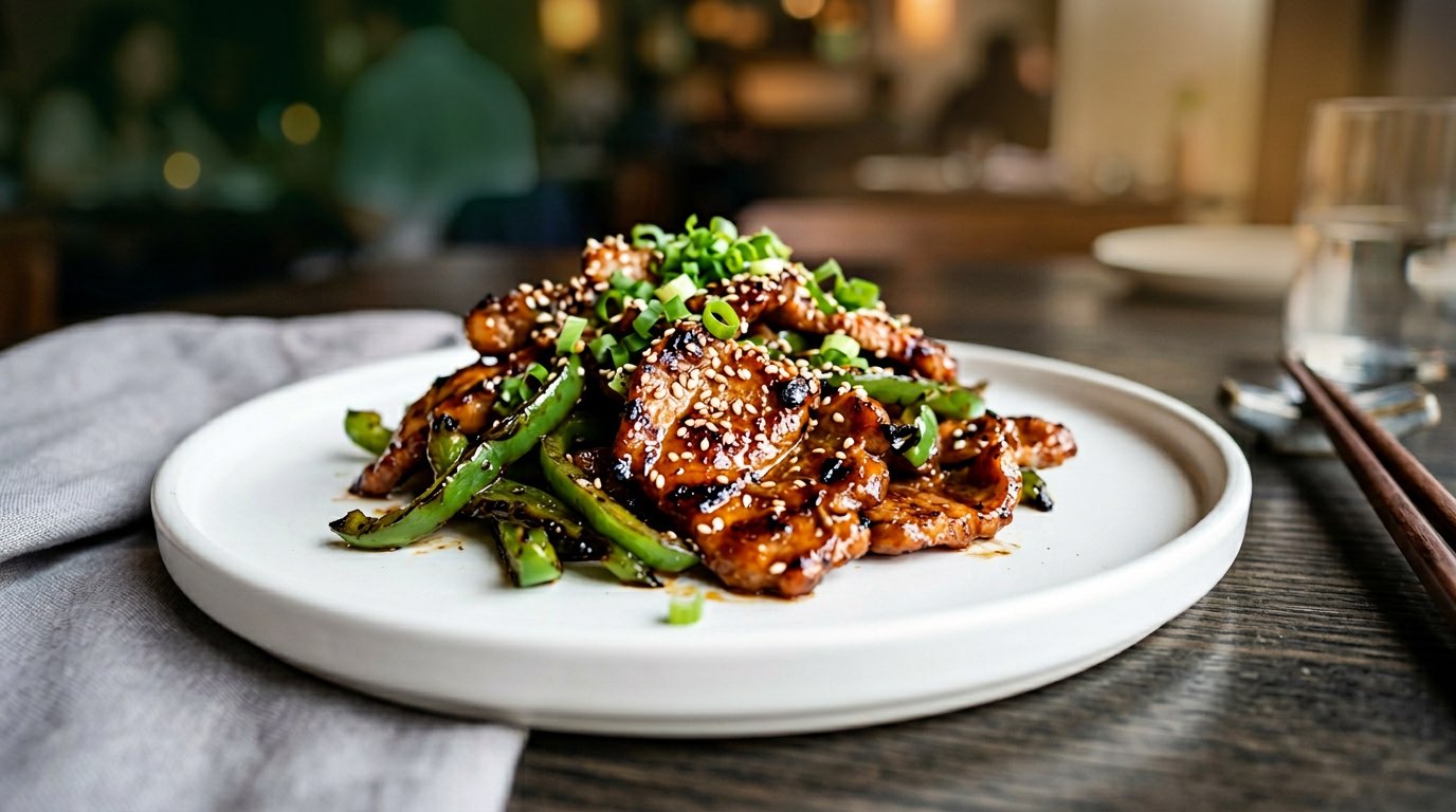 豚こま切れとピーマンのピリ辛焼肉のタレ焼き