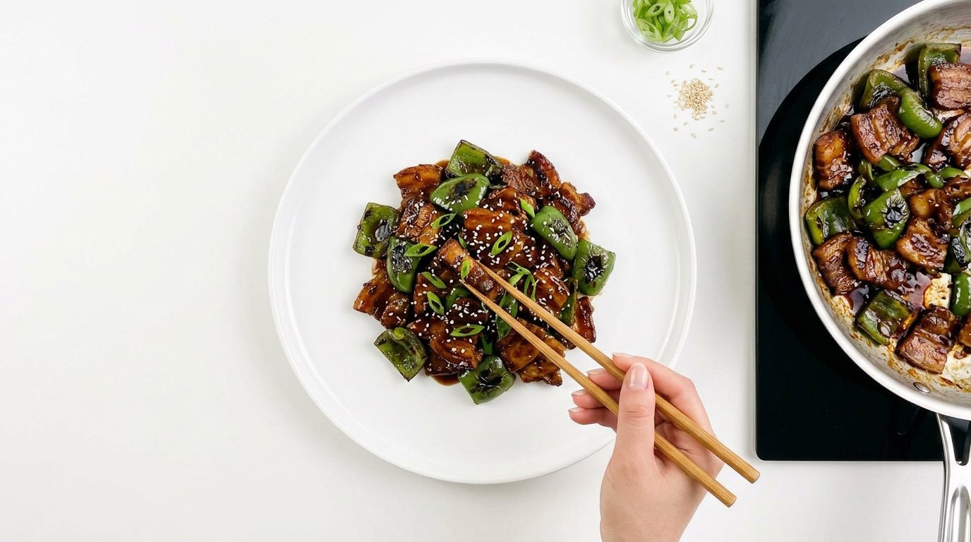 豚こま切れとピーマンのピリ辛焼肉のタレ焼き（完成イメージ）