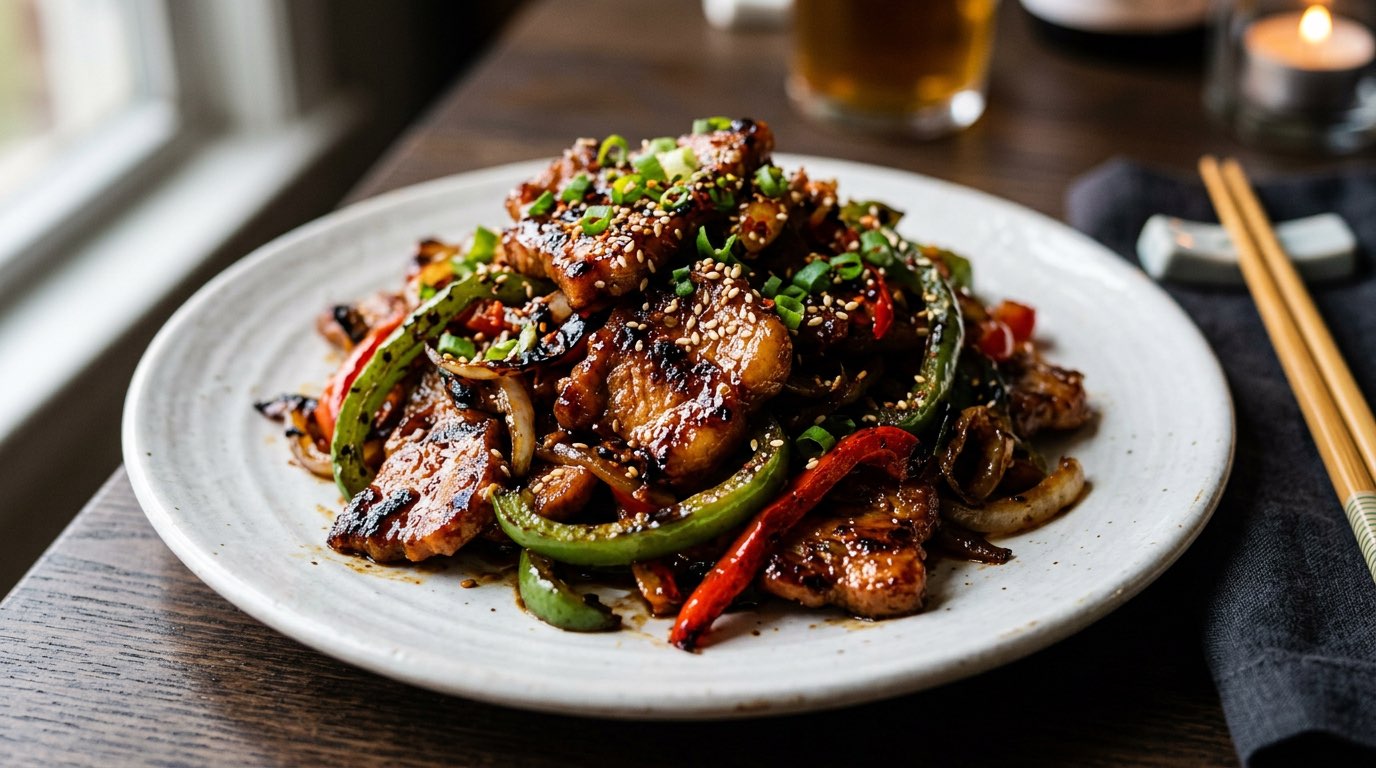 豚こま切れとピーマンのピリ辛焼肉のタレ焼き（完成イメージ）