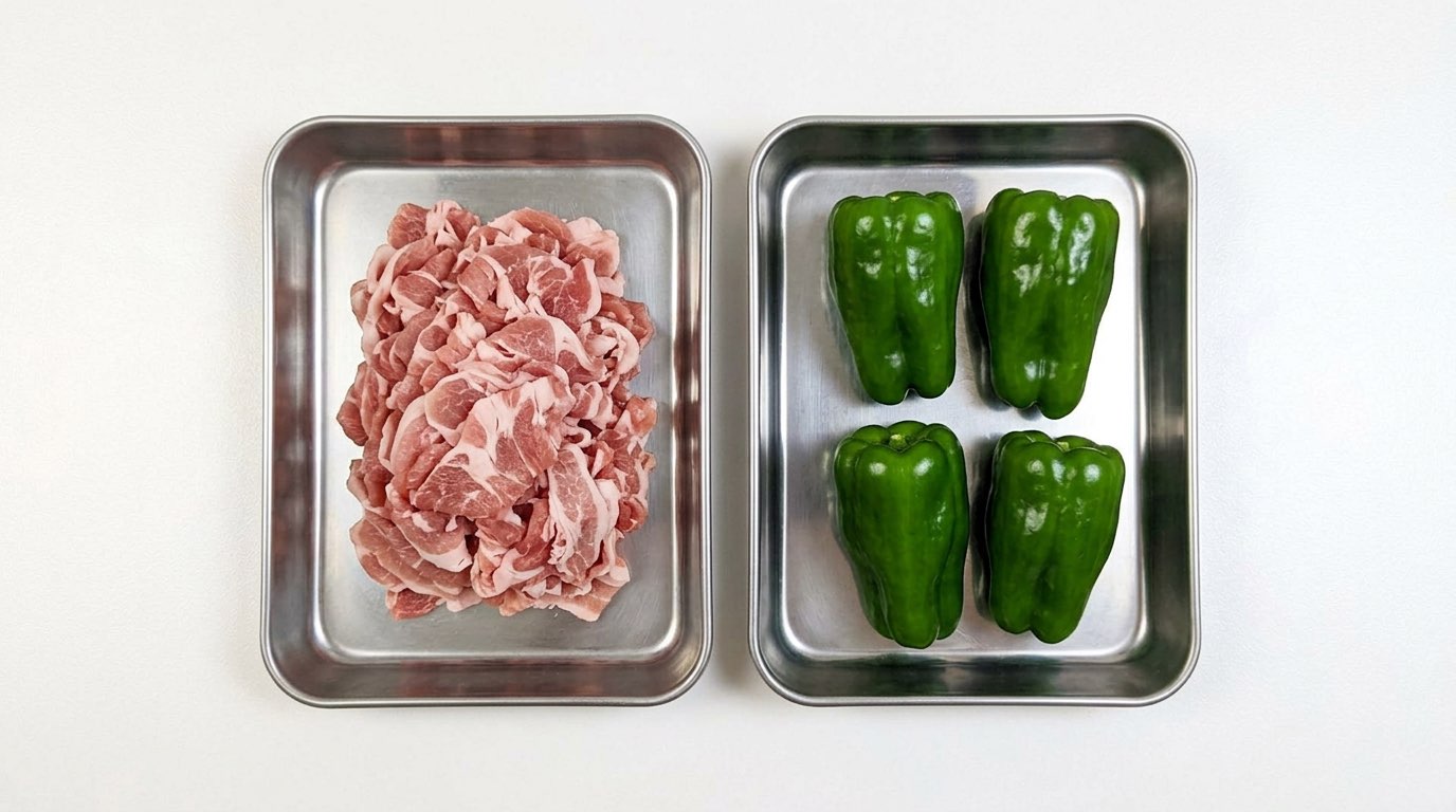 豚こま切れとピーマンのピリ辛焼肉のタレ焼き（材料）