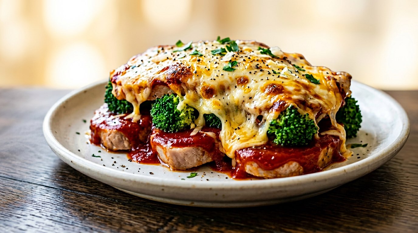 豚こまとブロッコリーのケチャップチーズレンジ蒸し（完成イメージ）