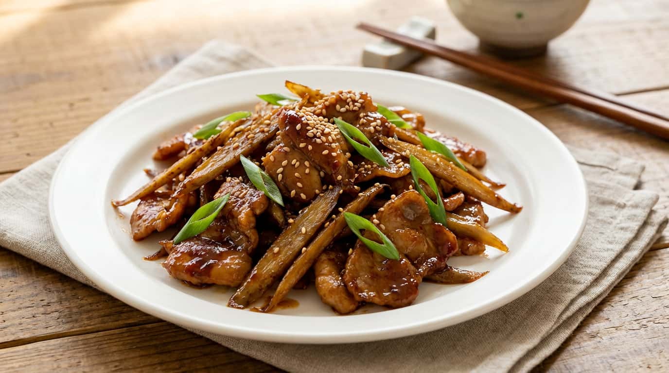 豚こまごぼうの白だしピリ辛焼き（完成イメージ）