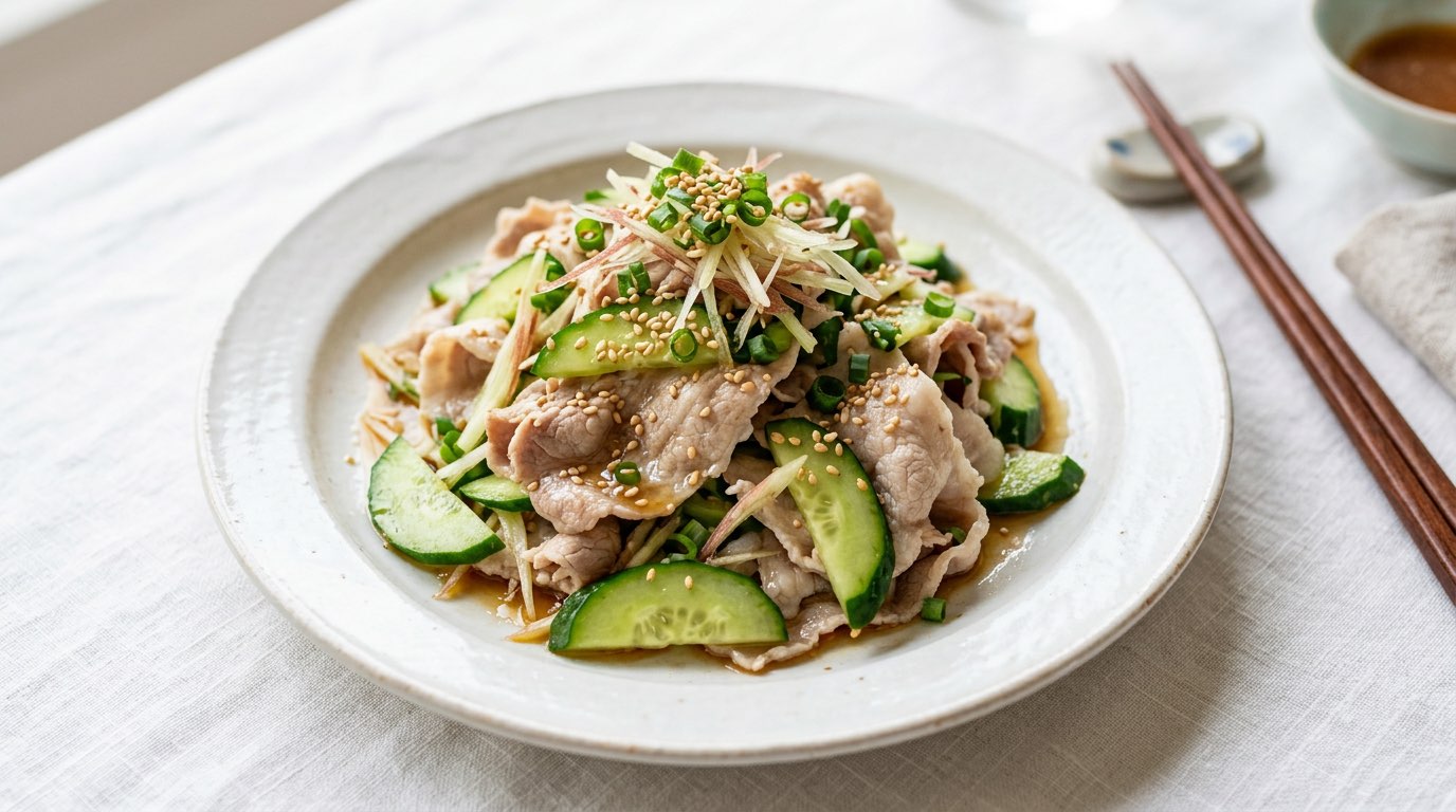 豚こま切れ肉ときゅうりのごま油和え