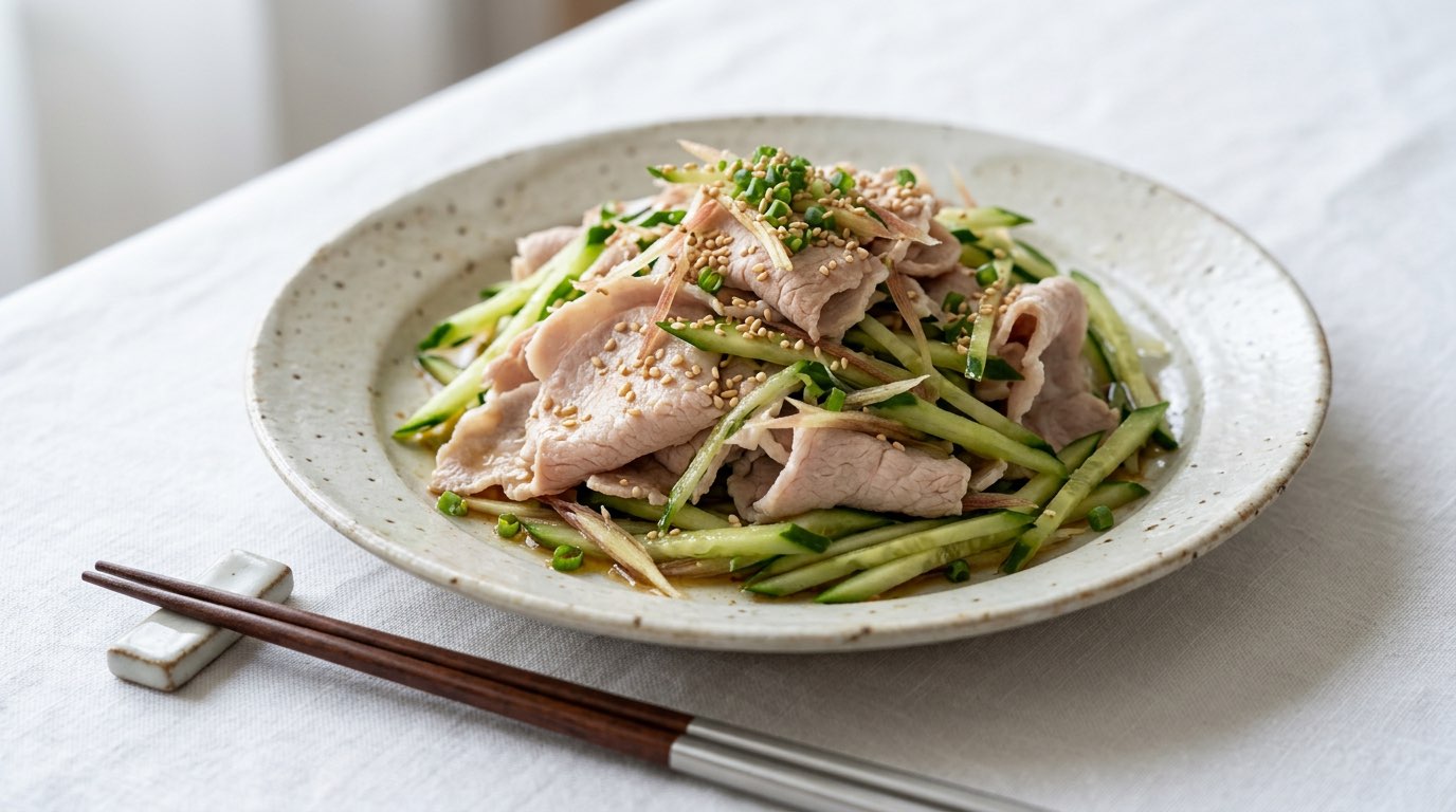 豚こま切れ肉ときゅうりのごま油和え（完成イメージ）