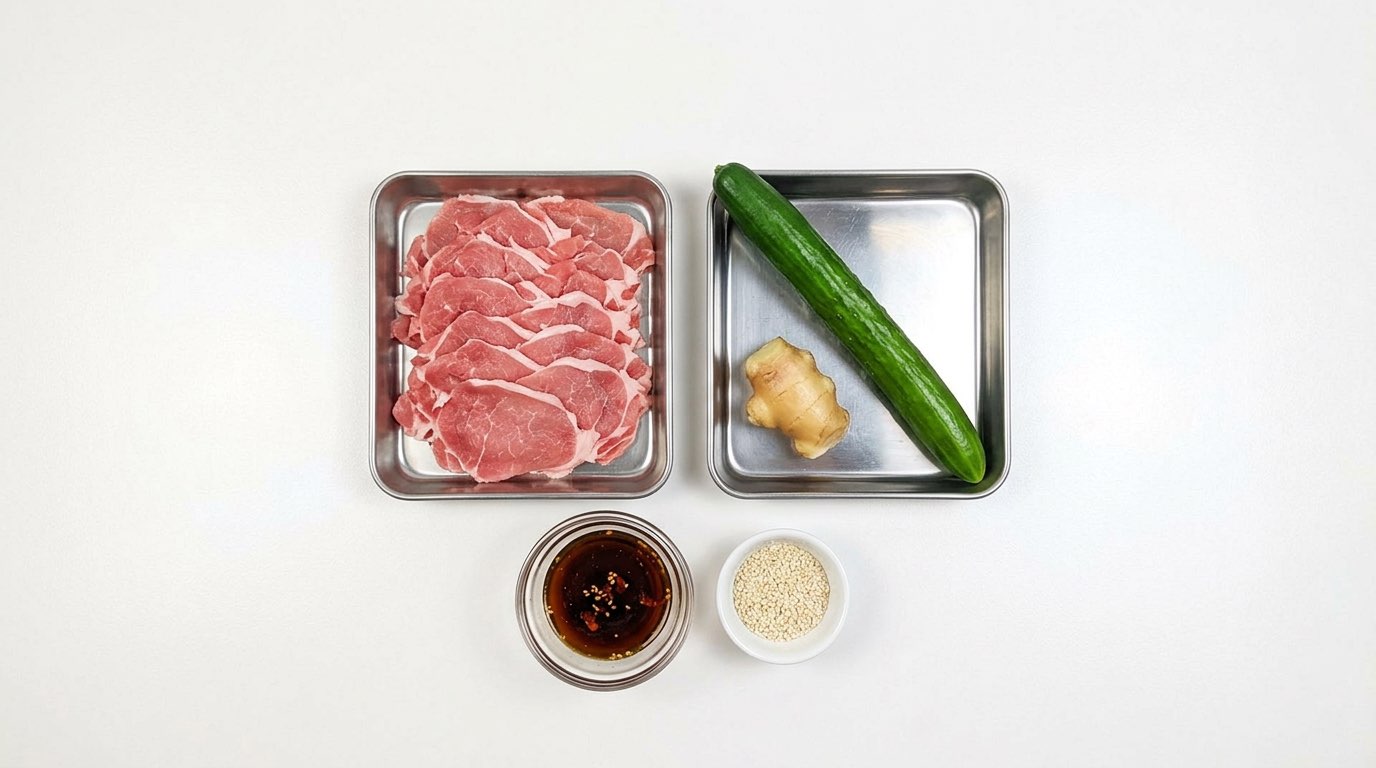 豚こま切れ肉ときゅうりのごま油和え（材料）