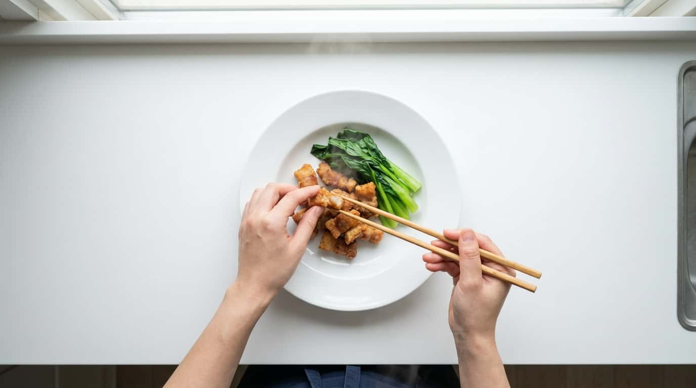 豚こま切れ肉と小松菜の塩こしょう揚げ（作り置き）（完成イメージ）