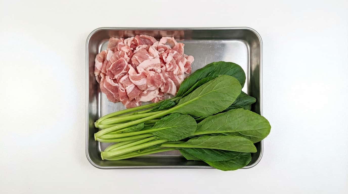 豚こま切れ肉と小松菜の塩こしょう揚げ（作り置き）（材料）