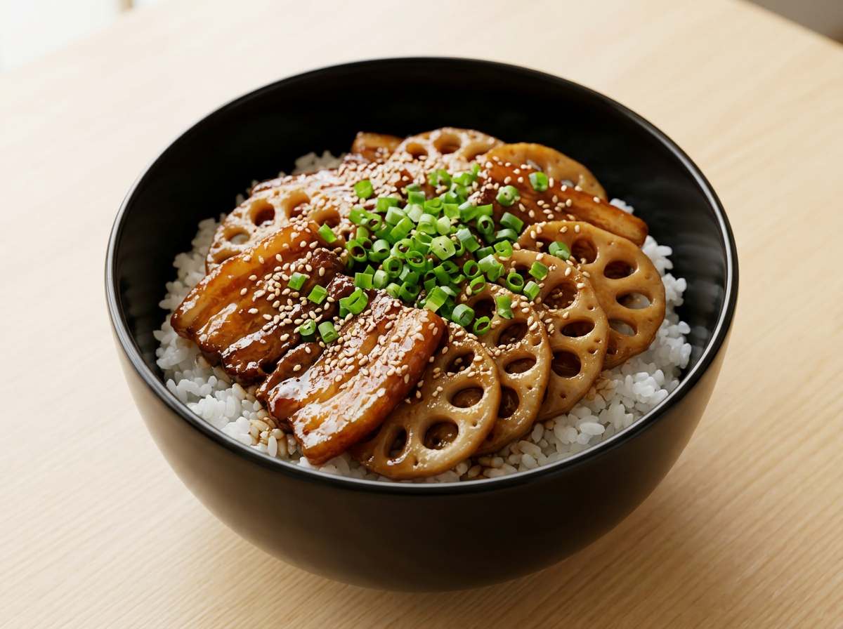 豚こまれんこんの醤油丼（時短10分）