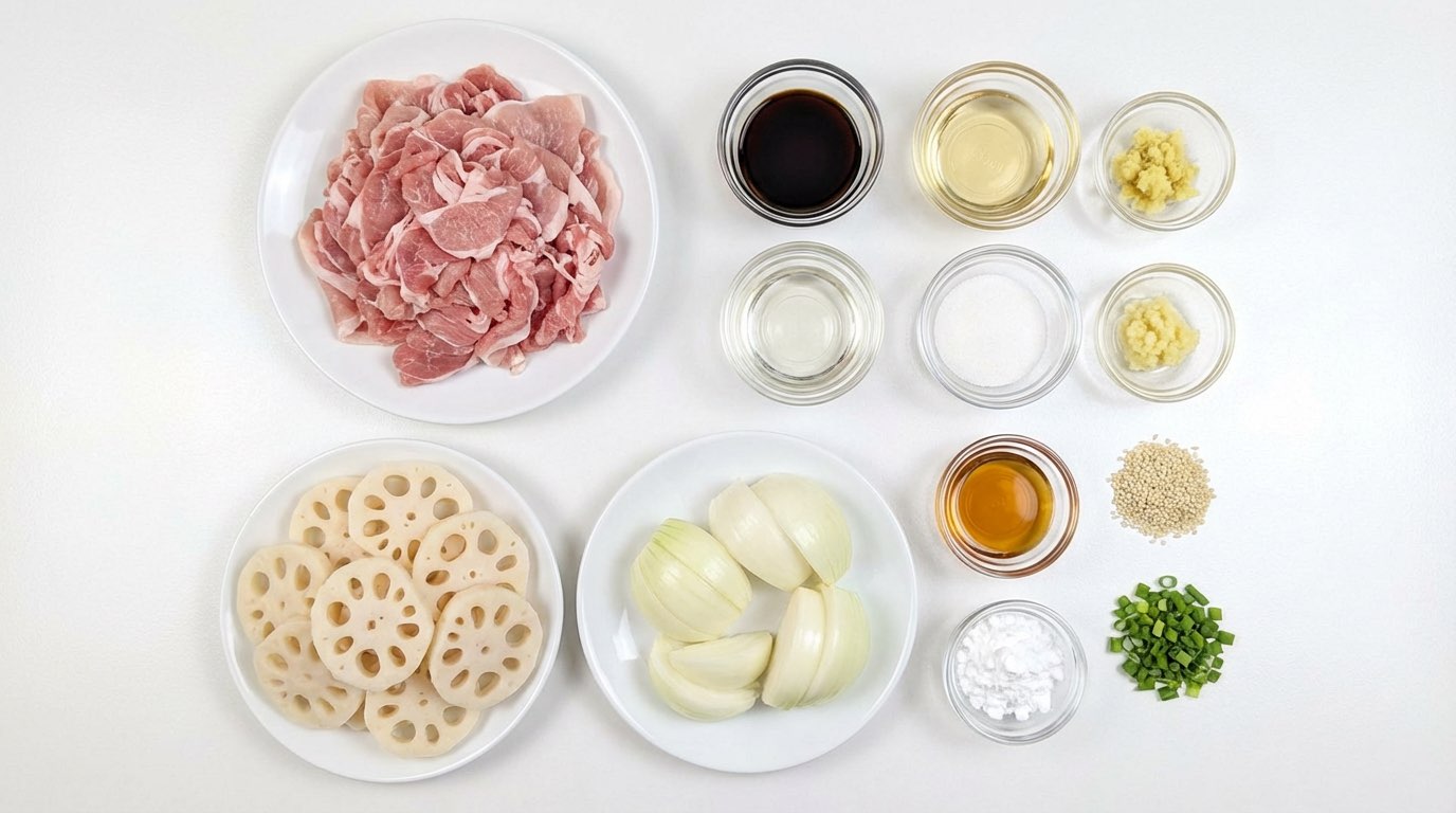 豚こまれんこんの醤油丼（時短10分）（材料）