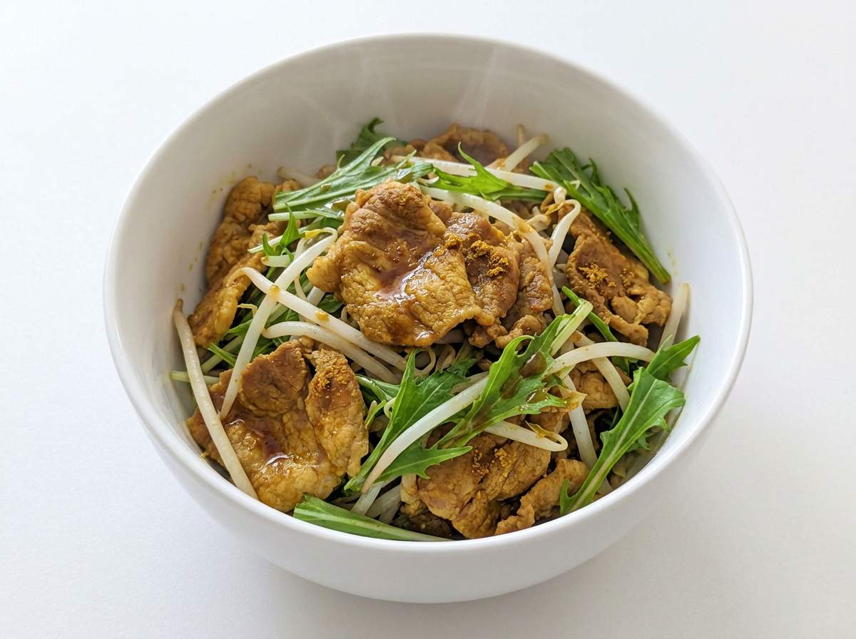 豚こまと水菜のカレー蒸し