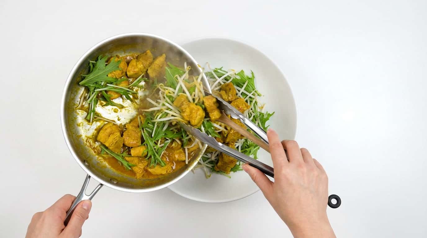 豚こまと水菜のカレー蒸し（完成イメージ）