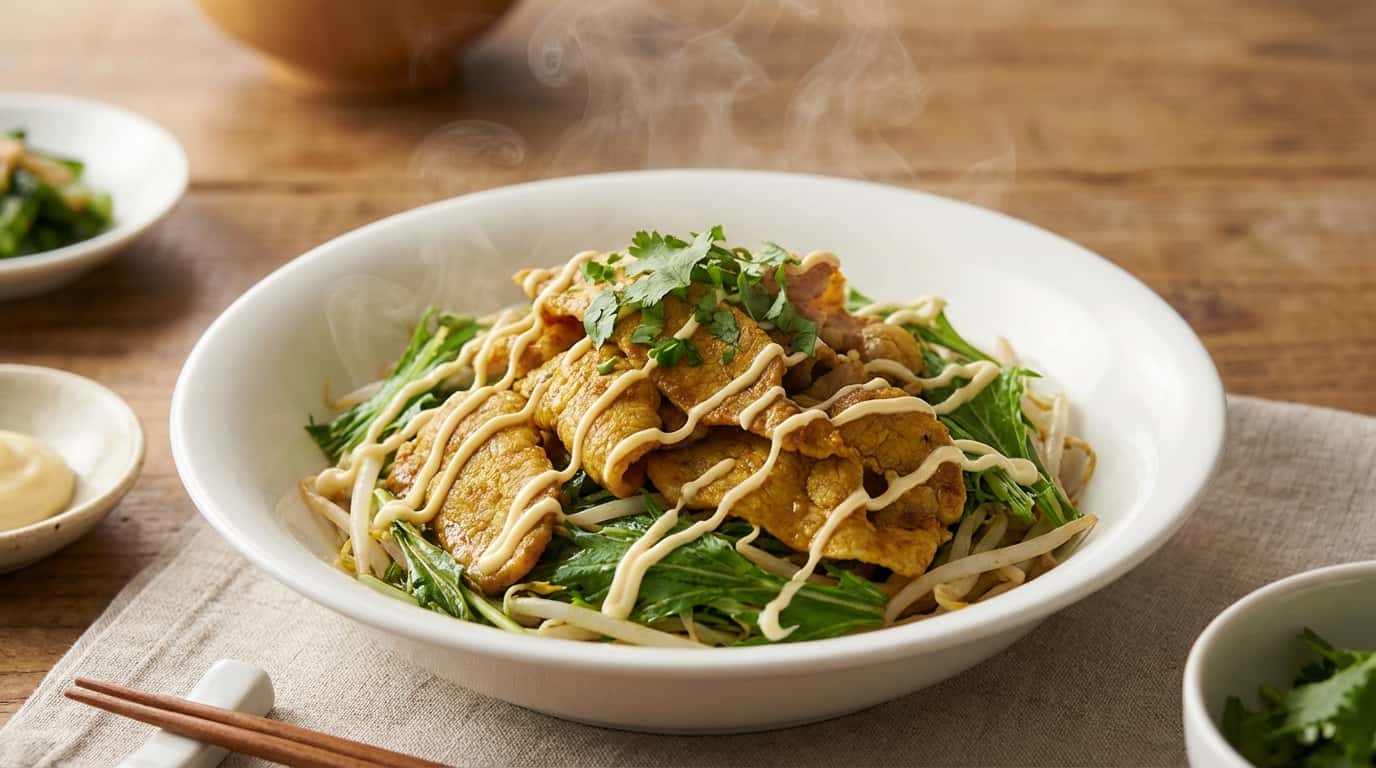 豚こまと水菜のカレー蒸し（完成イメージ）