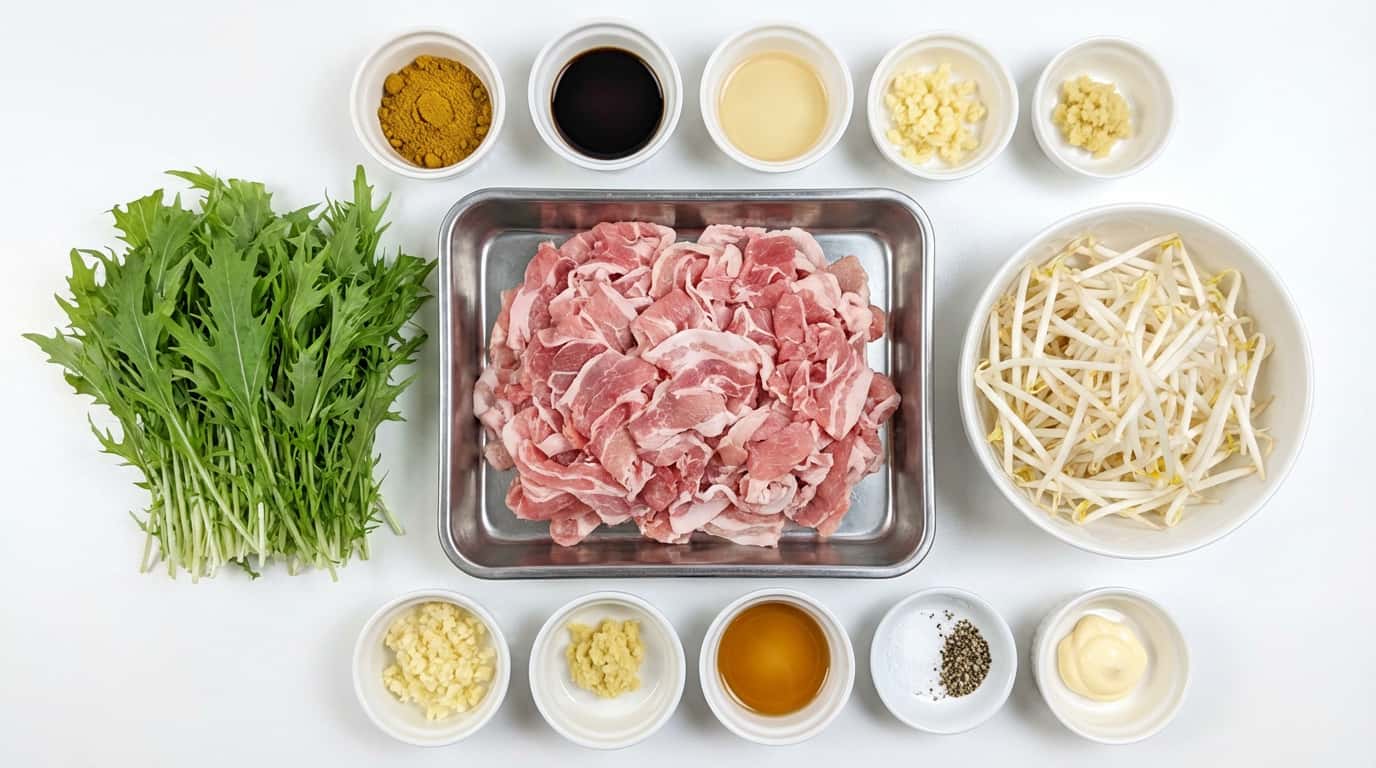 豚こまと水菜のカレー蒸し（材料）