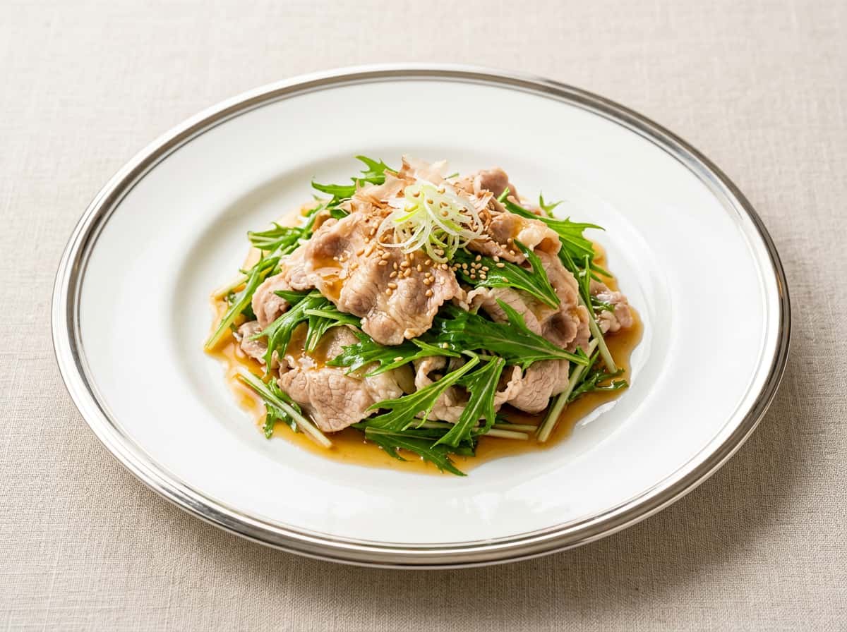 豚こまと水菜の醤油蒸し