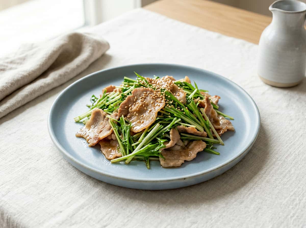 豚こまと水菜の甘酢炒め
