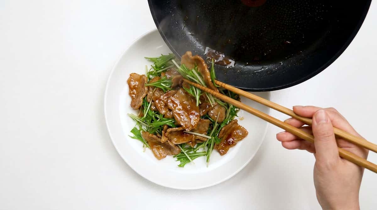 豚こまと水菜の甘酢炒め（完成イメージ）