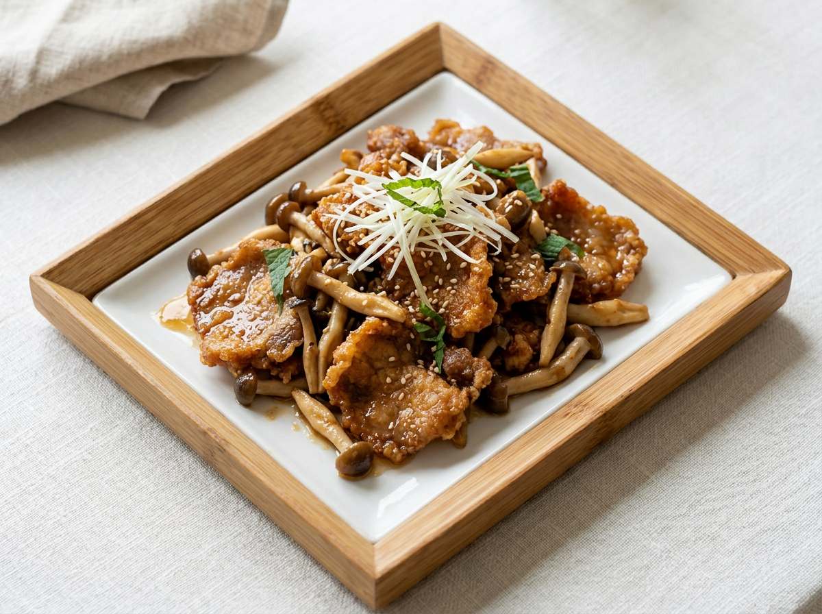 豚こまとしめじのバター醤油から揚げ風