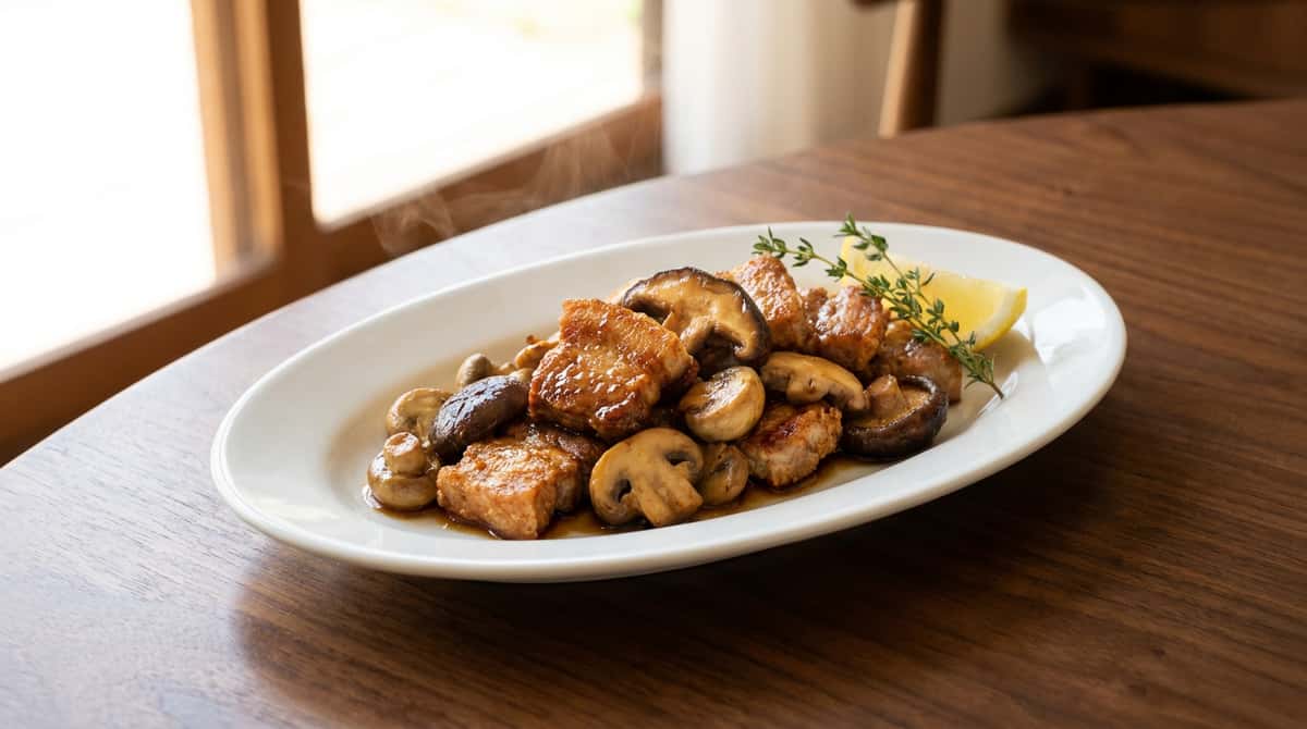 豚こまとしめじのバター醤油から揚げ風（完成イメージ）