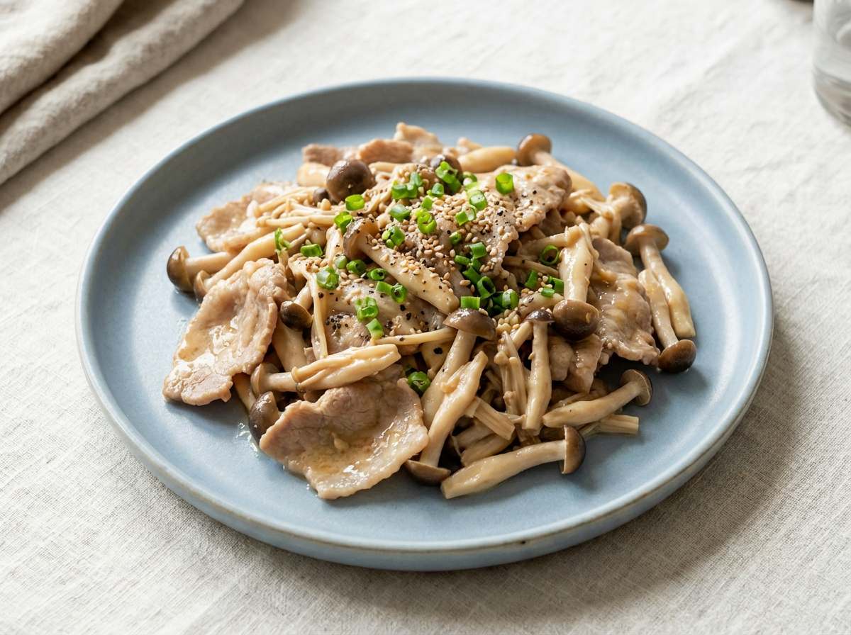 豚こまときのこのさっぱりマヨレンジ蒸し