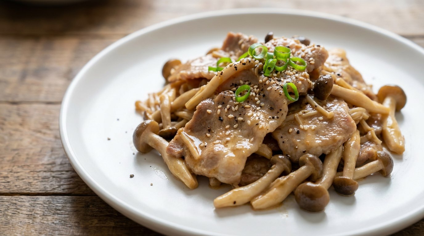 豚こまときのこのさっぱりマヨレンジ蒸し