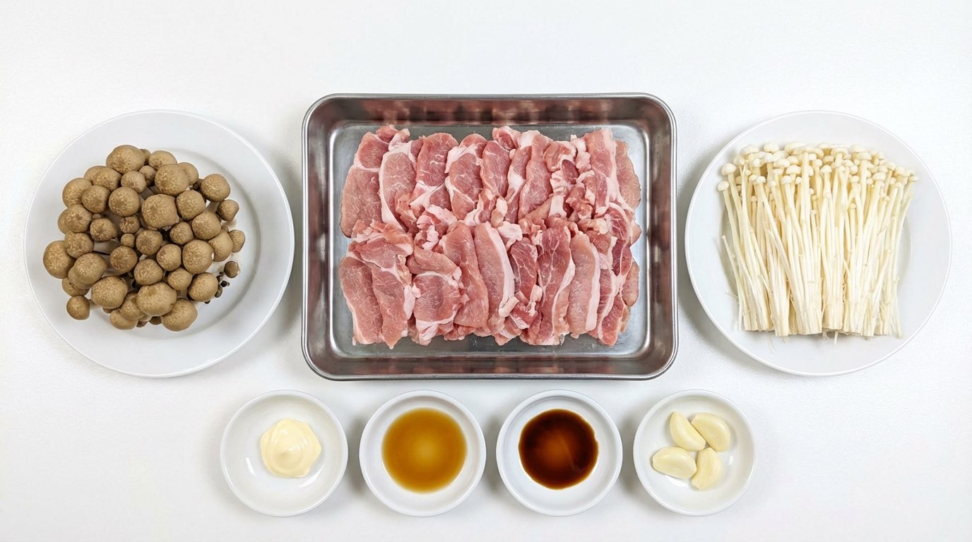 豚こまときのこのさっぱりマヨレンジ蒸し（材料）