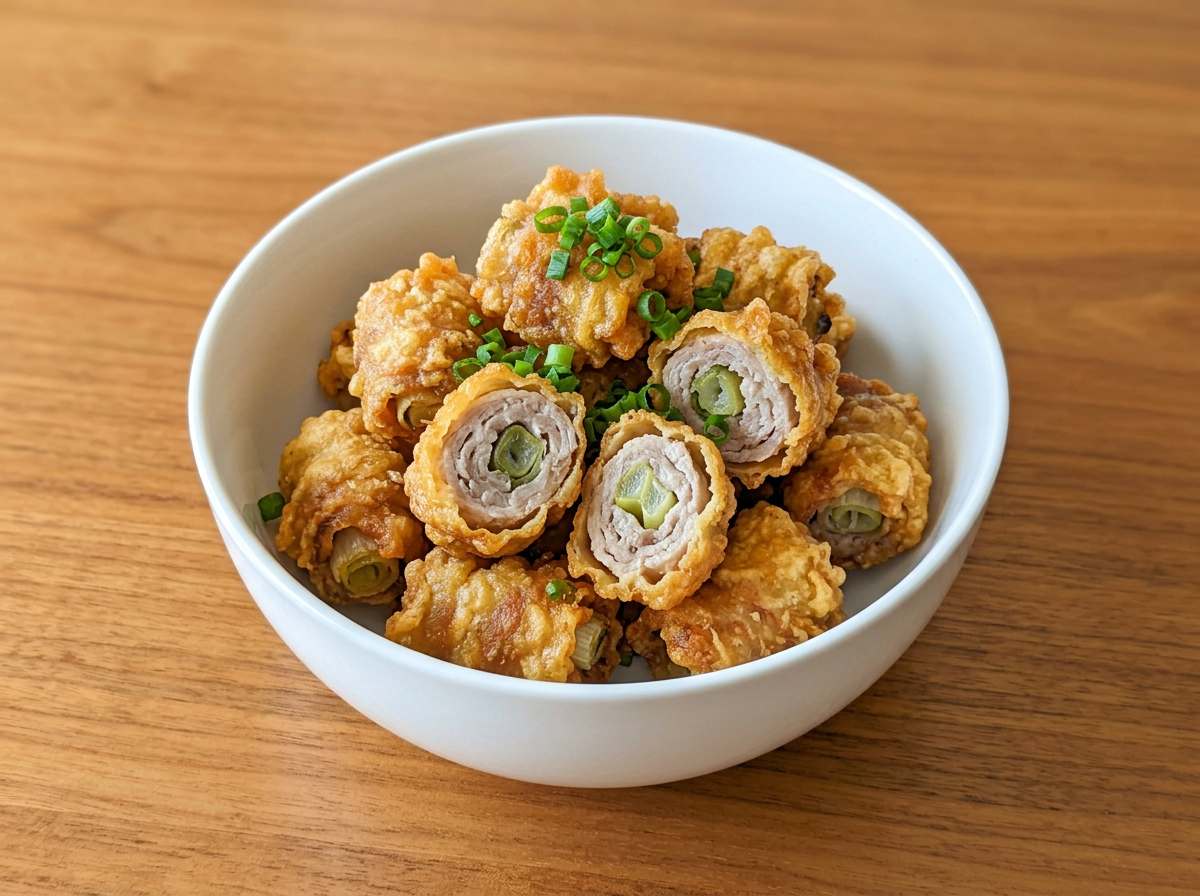 豚こま切れ肉と長ねぎのマヨネーズ揚げ