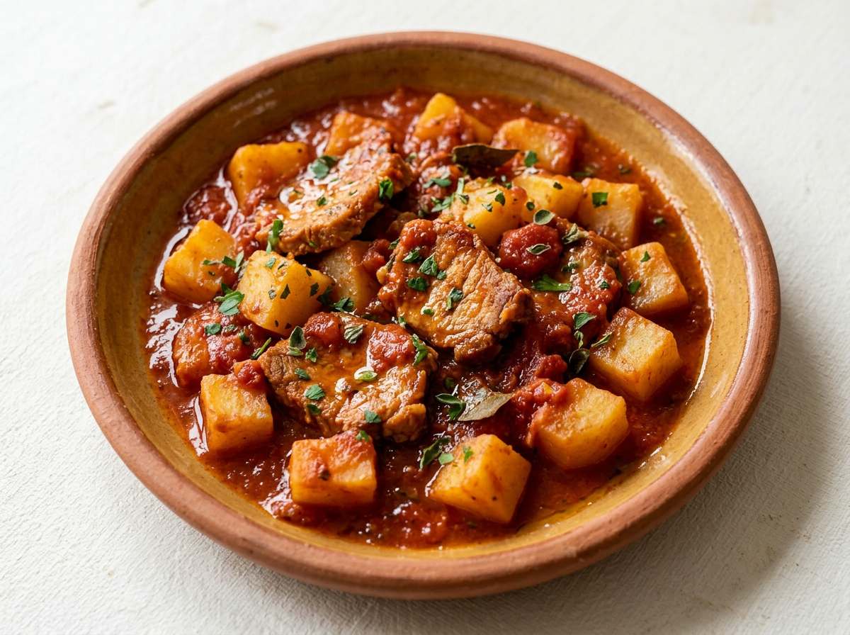 豚こまとじゃがいものトマト缶マリネ