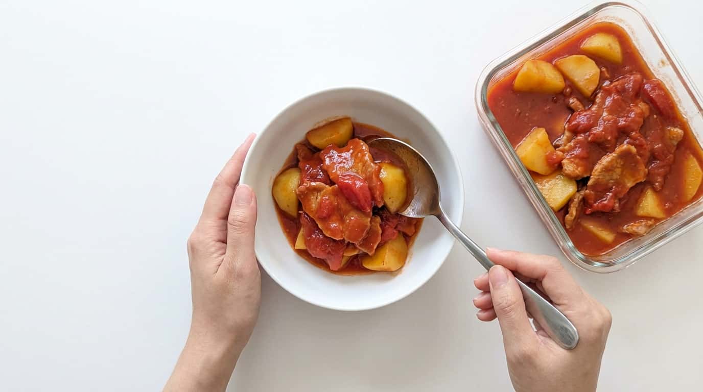 豚こまとじゃがいものトマト缶マリネ（完成イメージ）