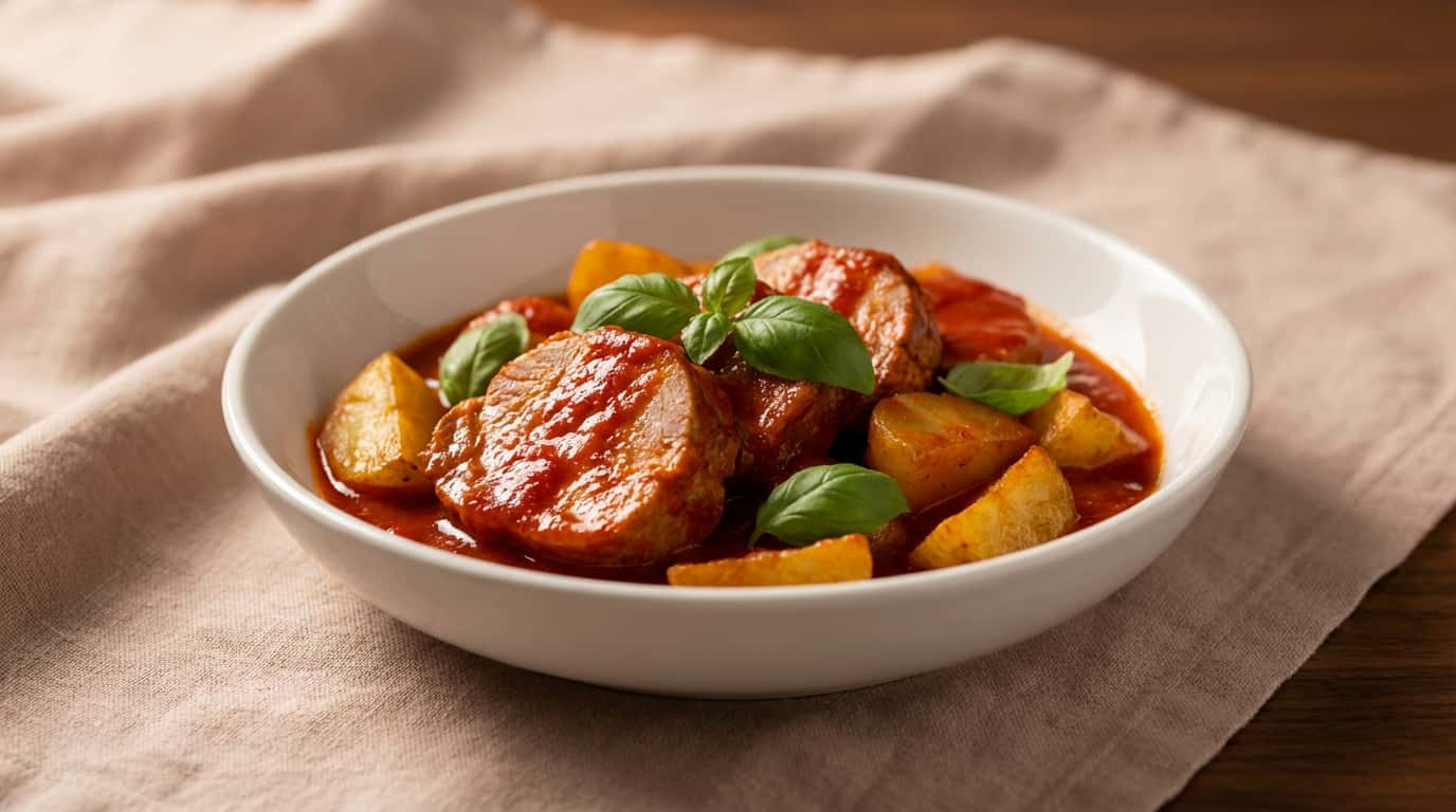 豚こまとじゃがいものトマト缶マリネ（完成イメージ）