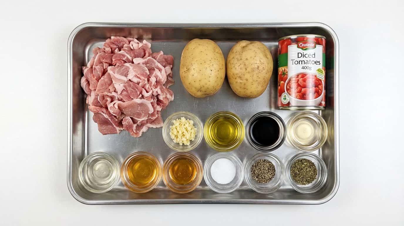 豚こまとじゃがいものトマト缶マリネ（材料）