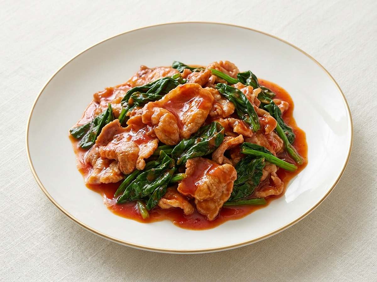 豚こまとほうれん草のケチャップレンジ蒸し