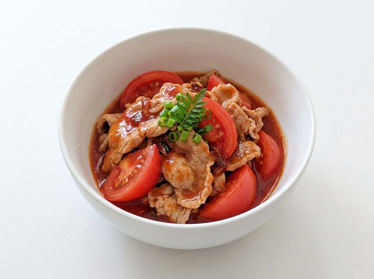 豚こまとトマトのケチャップ和え