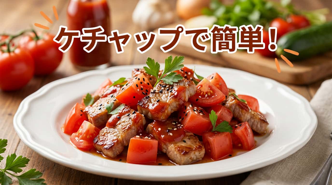 豚こまとトマトのケチャップ和え