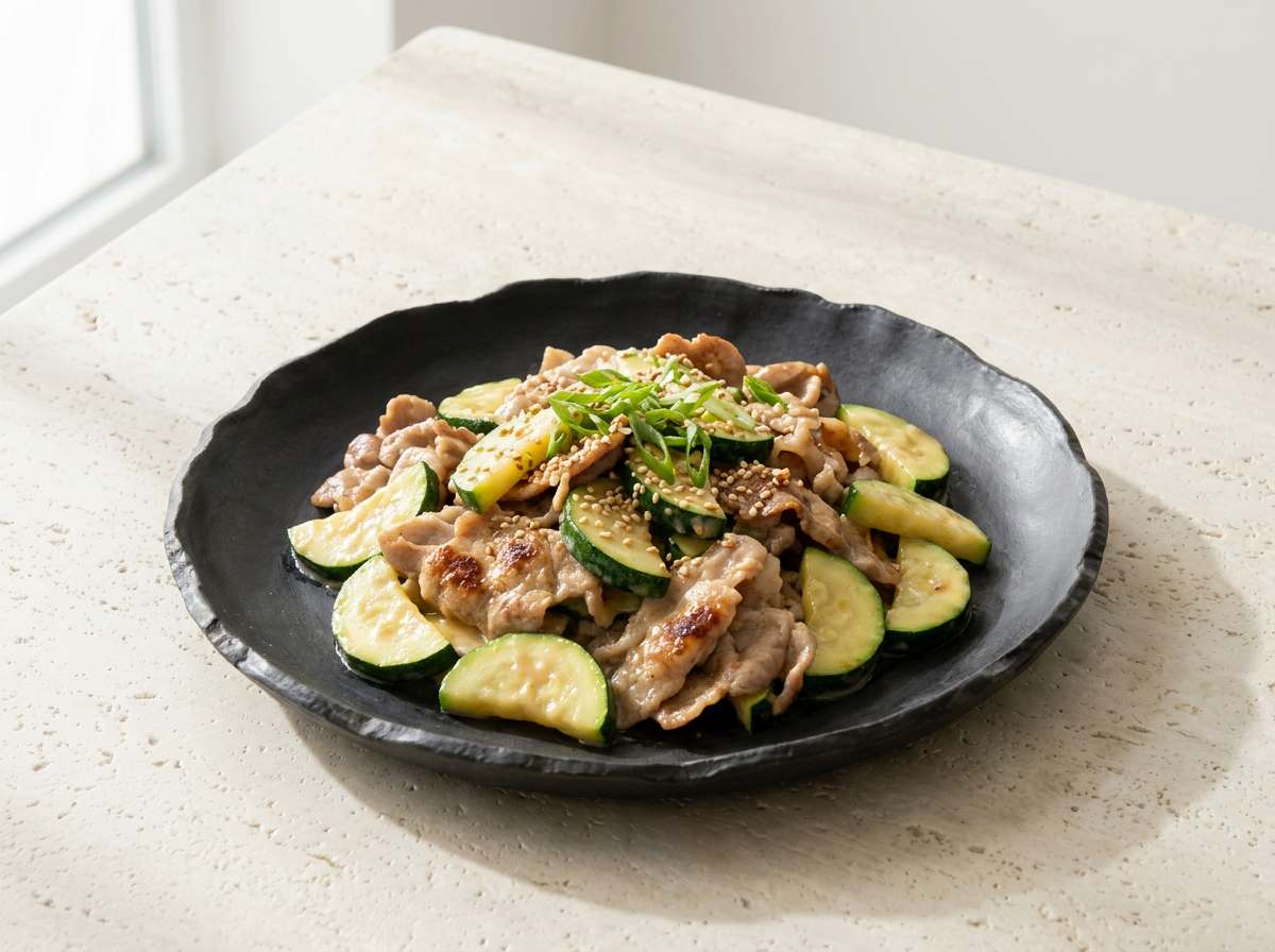 豚こまとズッキーニのマヨ炒め