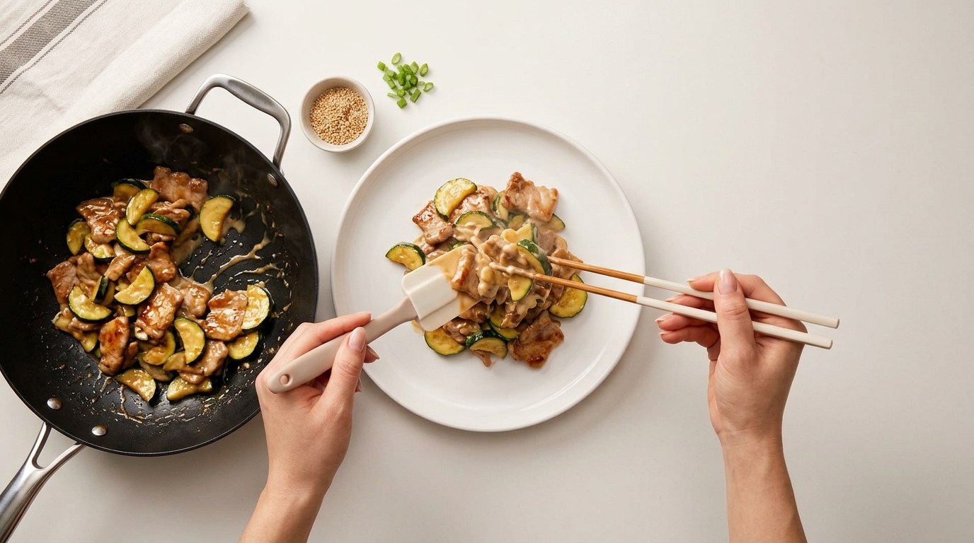 豚こまとズッキーニのマヨ炒め（完成イメージ）