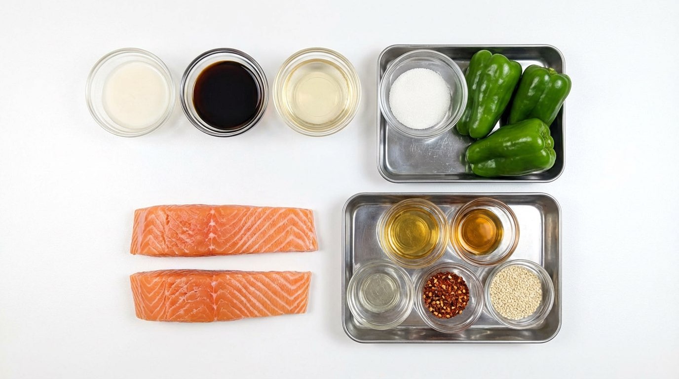 鮭とピーマンのピリ辛白だし漬け（材料）