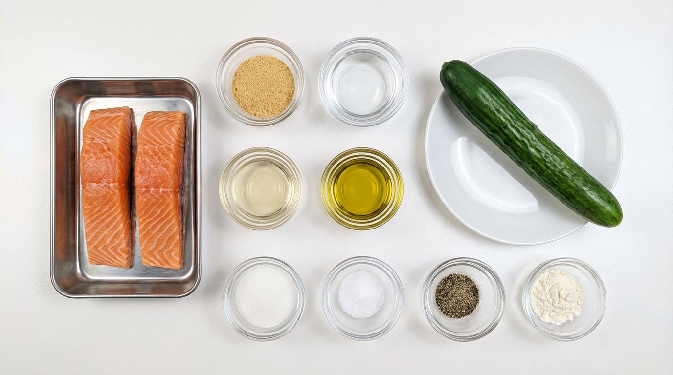 鮭ときゅうりのコンソメ焼きマリネ（材料）