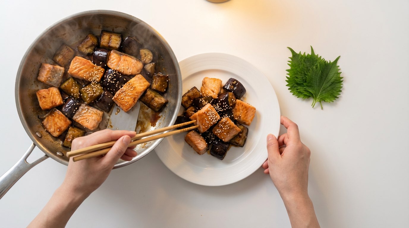 鮭となすの焼肉だれ蒸し（完成イメージ）