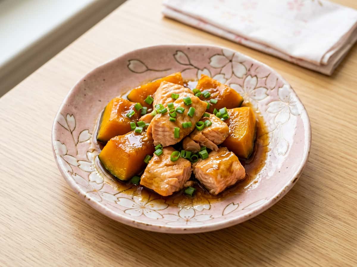 鮭とかぼちゃのバター醤油レンジ蒸し