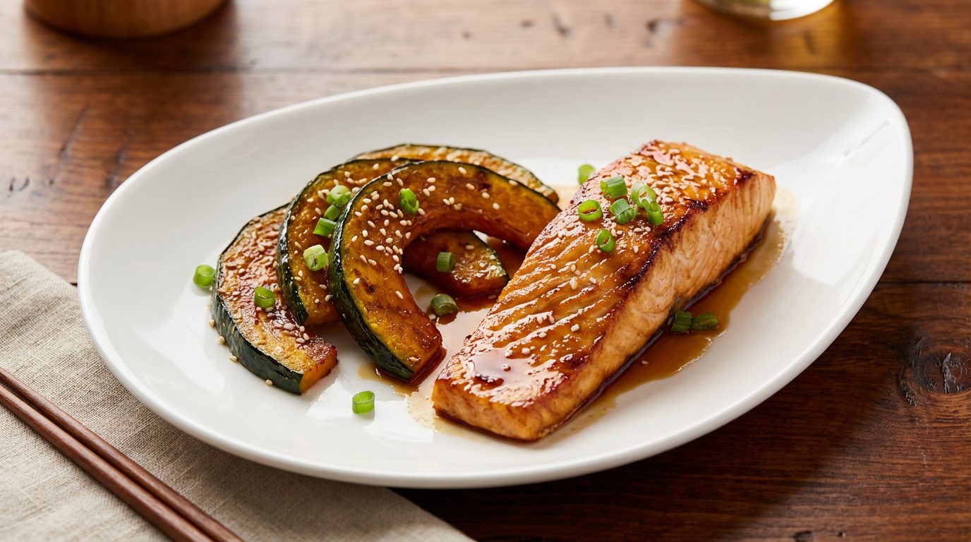 鮭とかぼちゃのめんつゆ香ばしグリル