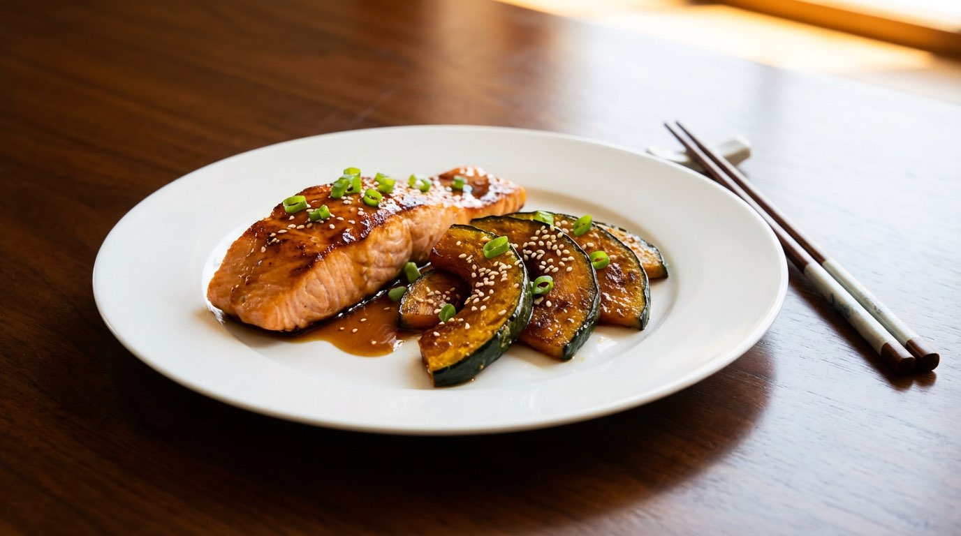 鮭とかぼちゃのめんつゆ香ばしグリル（完成イメージ）