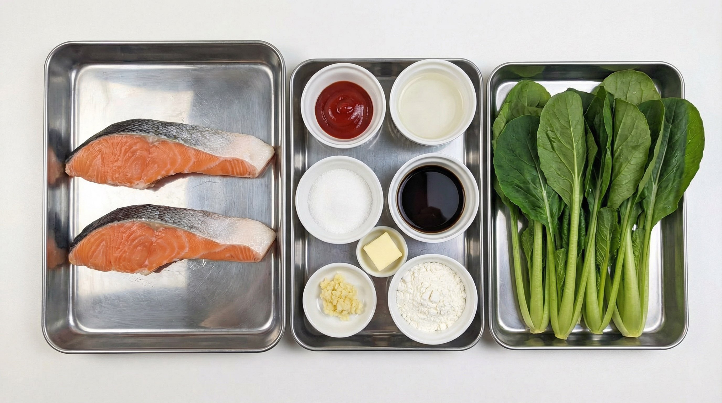 鮭と小松菜のケチャップおつまみ丼（材料）